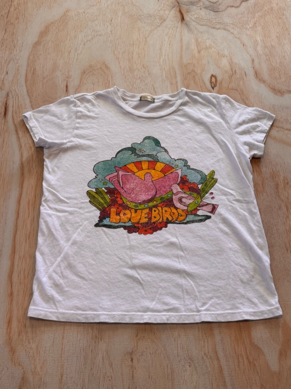 MOTHER The Boxy Goodie Goodie "Love Birds" Graphic Tee Off White Sz Small/XS - Picture 7 of 8